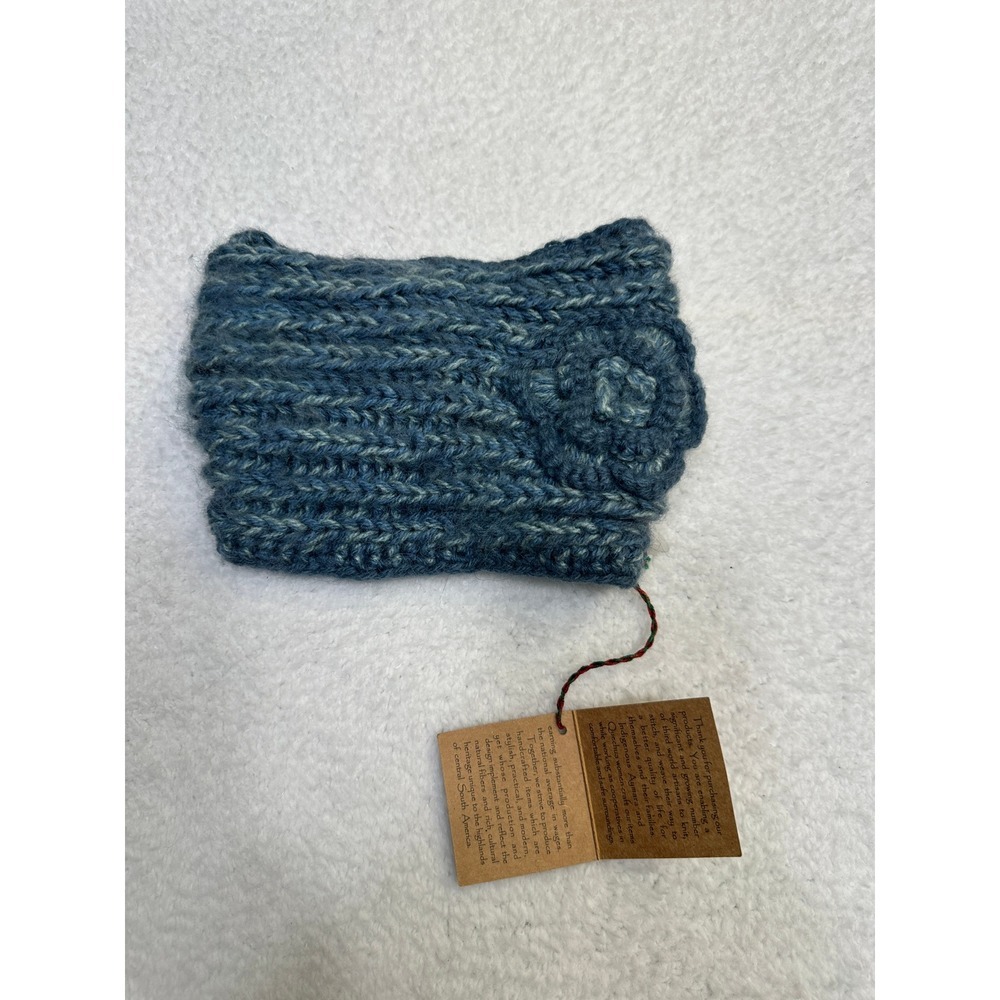 Andes Gifts wool Alpaca blend Handmade Blue Knit Headband Ear Warmer-NEW